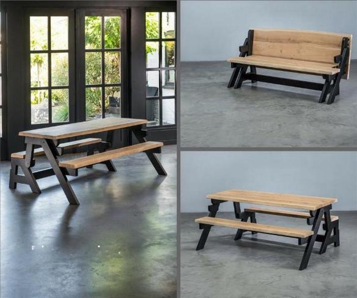 Douglas hout picknicktafel en bank 2 in 1, Tuin en Terras, Tuintafels, Gebruikt, Rechthoekig, Hout, Ophalen