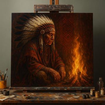 Indiaans opperhoofd - olieverf op bestelling, oil paintings beschikbaar voor biedingen