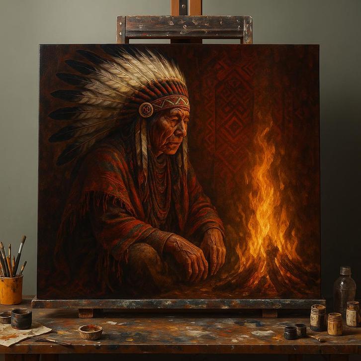 Indiaans opperhoofd - olieverf op bestelling, oil paintings, Antiek en Kunst, Kunst | Schilderijen | Modern, Ophalen of Verzenden