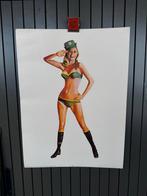Vintage BP Pin Up Reclame Poster, Reclamebord, Gebruikt, ., Ophalen of Verzenden