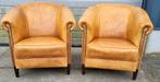 2x Chesterfield schapenleer club fauteuil + GRATIS BEZORGD, Gebruikt, Leer, Ophalen of Verzenden, Schapenleer