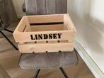 Leuke houten kist / krat (voor op de fiets) met naam:Lindsey, Minder dan 50 cm, Minder dan 50 cm, Ophalen of Verzenden, Zo goed als nieuw