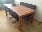 Houten eettafel + stoelen + eetbankje, Ophalen, Zo goed als nieuw