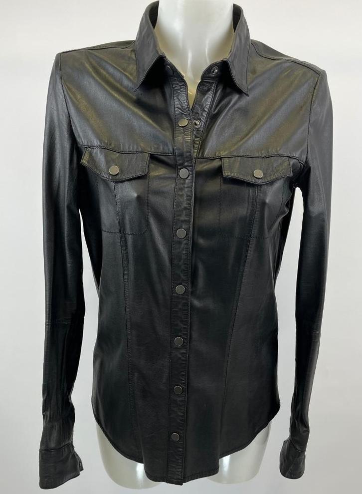MBYM Zwart leer blouse  Maat M, Kleding | Dames, Blouses en Tunieken, Zo goed als nieuw, Maat 38/40 (M), Zwart, Ophalen of Verzenden