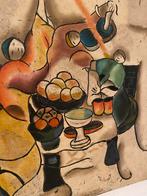 Abstract Schilderij: Mensen aan Tafel, Antiek en Kunst, Kunst | Schilderijen | Klassiek, Ophalen of Verzenden