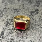 14k gouden ring heren robijn zegelring, Ophalen of Verzenden, Nieuw, Goud