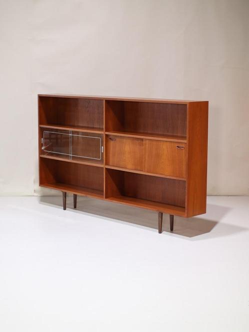 Boekenkast Clausen & Søn wandkast teak Deens vintage, Huis en Inrichting, Kasten | Boekenkasten, Zo goed als nieuw, 200 cm of meer