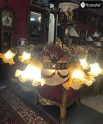 Antiek kroonluchter glas art deco bloemen lampenkapjes goud, Huis en Inrichting, Lampen | Kroonluchters, Ophalen of Verzenden