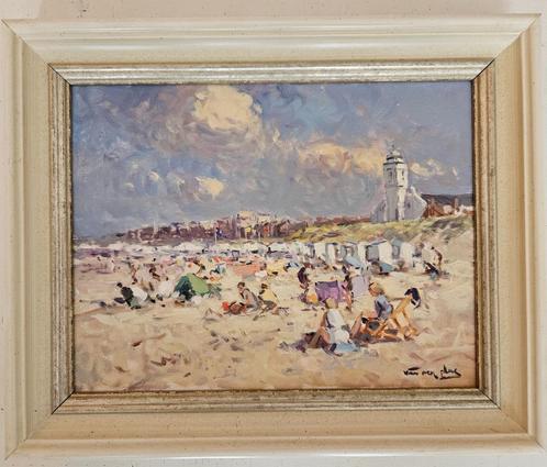 Niek van der Plas - Katwijk aan Zee - Strandgezicht, Antiek en Kunst, Kunst | Schilderijen | Klassiek, Ophalen of Verzenden
