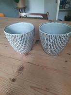 2 geglazuurde bloempotten ( retro motief), Rond, Binnen, Ophalen of Verzenden, Zo goed als nieuw