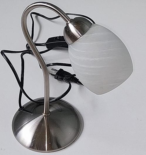 Tafellamp/Buraulamp (TRIO) RVS kleurig met gemarmerd glas, Huis en Inrichting, Lampen | Tafellampen, Gebruikt, Minder dan 50 cm