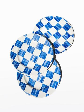 Set van 3 diner borden checker patroon blauw wit, engels beschikbaar voor biedingen