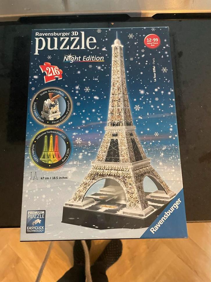 Ravensburger 3D Puzzel Eiffeltoren Night Edition, Kinderen en Baby's, Speelgoed | Kinderpuzzels, Zo goed als nieuw, 6 jaar of ouder