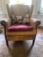 Oor fauteuil cognac schapen leer - engelse wingchair vintage, Huis en Inrichting, Fauteuils, Ophalen, Gebruikt, Minder dan 75 cm