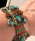 Antieke Berberse Armband Kralen Mozaik turkoois Koraal Zilve, Sieraden, Tassen en Uiterlijk, Antieke sieraden, Ophalen of Verzenden