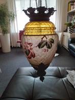 Antieke glazen Lamp Kolibrie Bloemmotief en orginele ketting, Antiek en Kunst, Ophalen