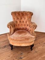 Antieke dames fauteuil, stoel, roze fluweel, velours, Antiek en Kunst, Ophalen