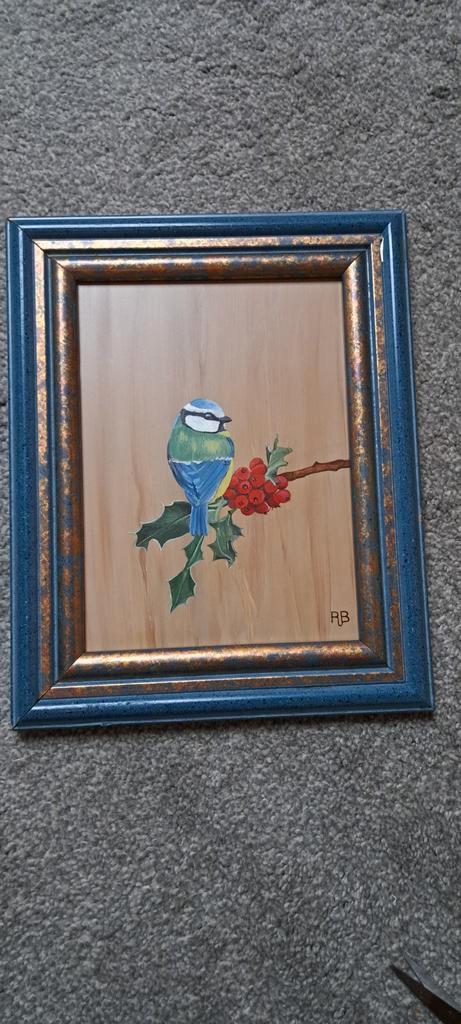 Ron Brinkman Schilderij Pimpelmees in Hulst, Antiek en Kunst, Kunst | Schilderijen | Klassiek, Ophalen of Verzenden