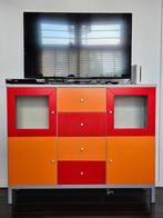 Retro Dressoir in rood/oranje, Huis en Inrichting, Kasten | Dressoirs, Ophalen, Gebruikt, 100 tot 150 cm, Retro/Popart