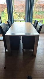 Eettafel met 4 leren verstelbare stoelen op wieltjes, Ophalen, Gebruikt, Modern, 4 tot 6 stoelen