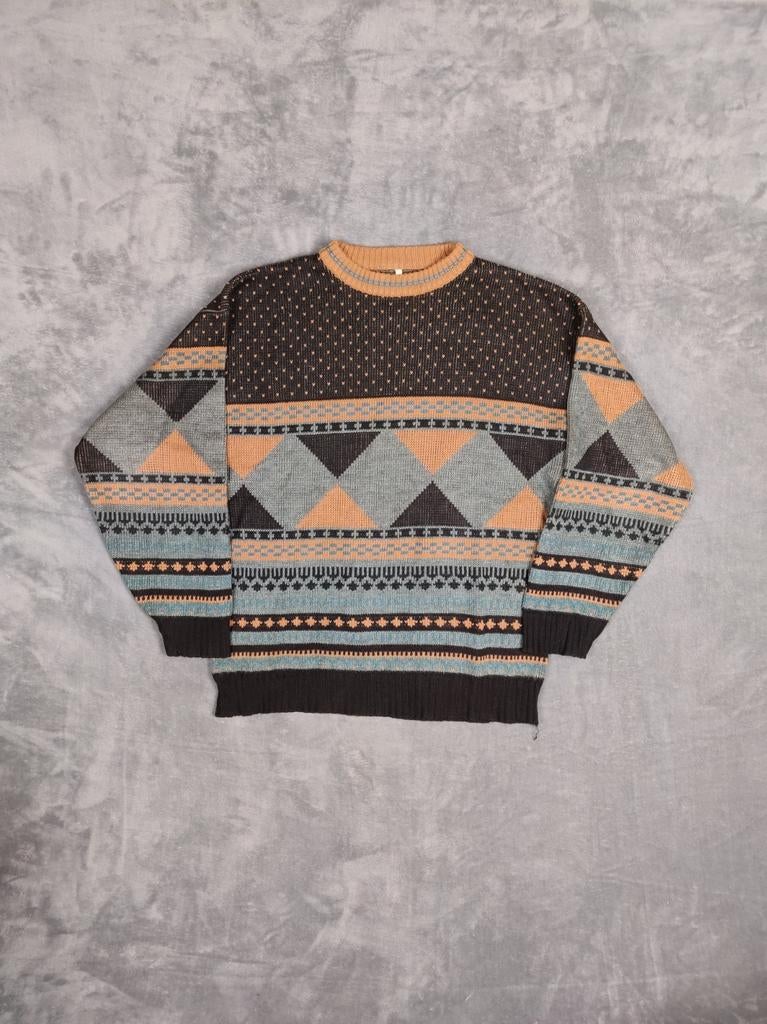 Vintage Trui Gebreid Maat L Argyle Knit-, Maat 52/54 (L), Bruin, ., Vintage