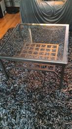 Salontafel metaal met glazen plaat, Huis en Inrichting, Tafels | Salontafels, Ophalen, Gebruikt, 50 tot 100 cm, 50 tot 100 cm