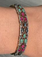 Prachtige zilveren vintagearmband met saffier smaragd robijn, Sieraden, Tassen en Uiterlijk, Armbanden, Ophalen of Verzenden, Zo goed als nieuw