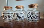 Koffie, thee & suiker set van glas., Antiek en Kunst, Antiek | Keukenbenodigdheden, Ophalen of Verzenden