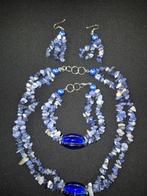 Lapis lazuli split set met blauwe kunststof sierstenen, Sieraden, Tassen en Uiterlijk, Kettingen, Met hanger, Blauw, Ophalen of Verzenden
