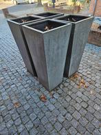 4 antraciet kunststof plantenbakken met potgrond, Tuin en Terras, Bloembakken en Plantenbakken, Ophalen, Kunststof, Gebruikt, Minder dan 60 cm