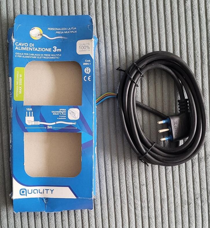 Italiaanse stroomkabel 3m, 16A, zwart. NIEUW., Witgoed en Apparatuur, Onderdelen en Toebehoren, Nieuw, Ophalen of Verzenden
