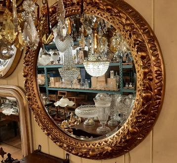 Ronde facet geslepen barok spiegel met gouden lijst 75 cm 