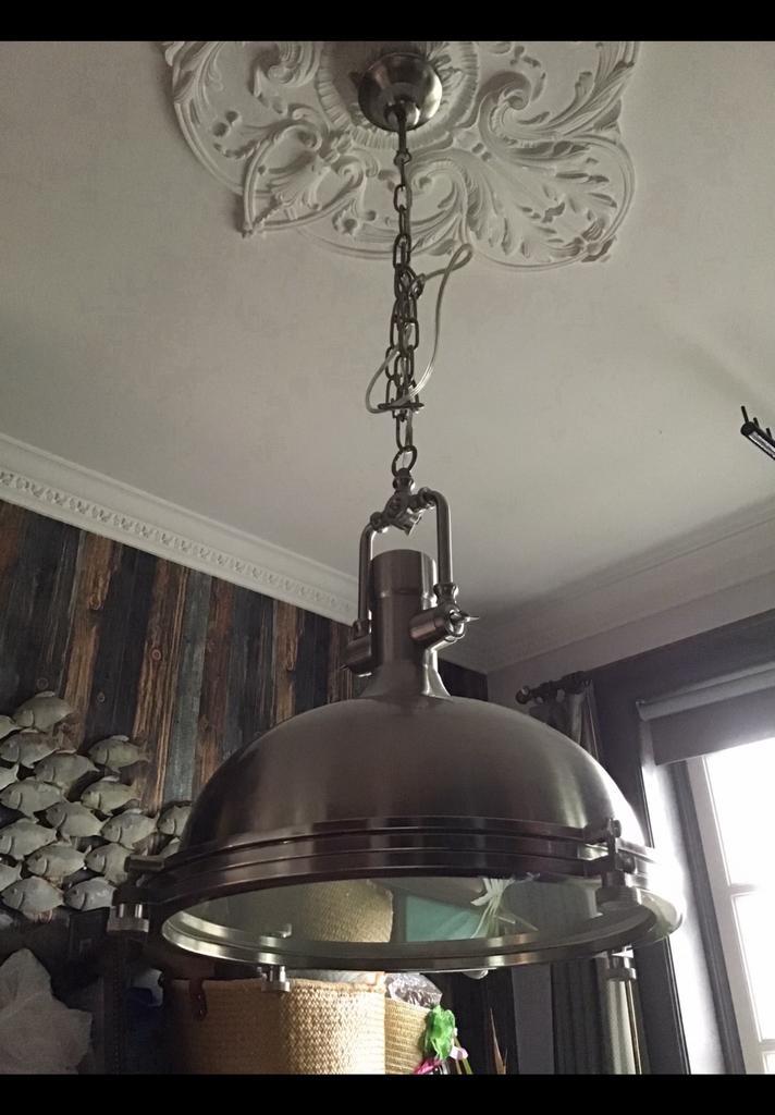 Grote hanglamp, industrieel, RVS / roestbvrijstaal + ketting, Huis en Inrichting, Lampen | Hanglampen, Zo goed als nieuw, Ophalen
