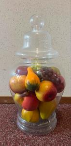Glazen pot met decoratief fruit, Gebruikt, Schaal, Rond, Ophalen of Verzenden