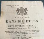 1826, DOCUMENT UITLOTING KANSBILJETTEN., Antiek en Kunst, Ophalen of Verzenden