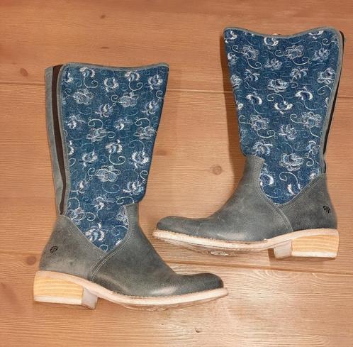 jeans denim laarzen bloemetjes 39, Kleding | Dames, Schoenen, Zo goed als nieuw, Hoge laarzen, Blauw, Ophalen of Verzenden
