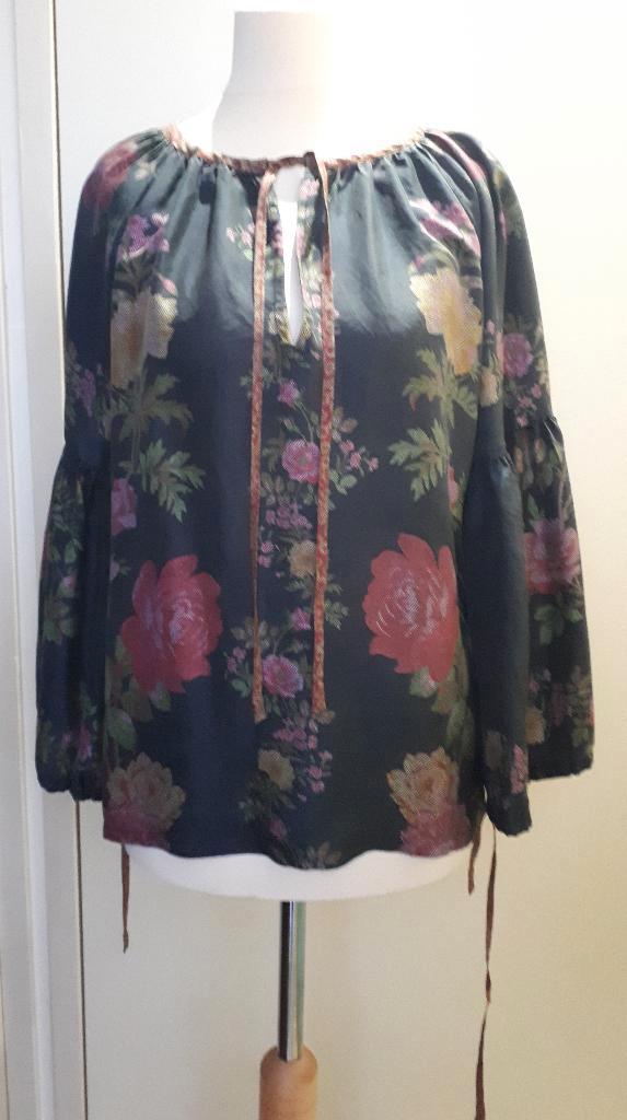 D'Ascoli Russia gebloemde zijden ballonmouw top, M, Kleding | Dames, Blouses en Tunieken, Nieuw, Maat 38/40 (M), Zwart, Verzenden