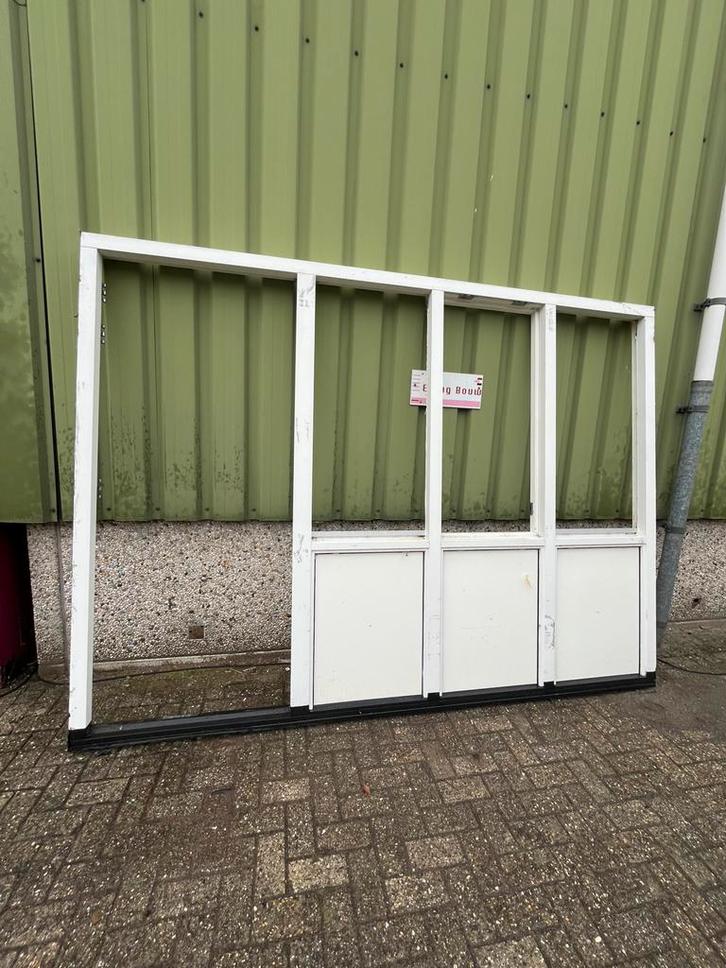 Hardhouten Pui met Deur en Ramen, Doe-het-zelf en Verbouw, Deuren en Horren, Gebruikt, Buitendeur, 200 tot 215 cm, 120 cm of meer