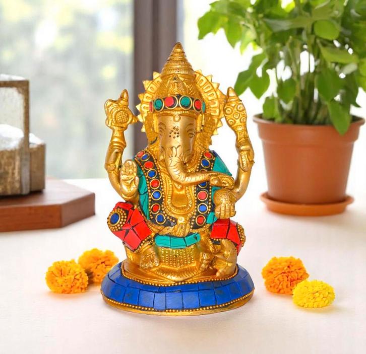 Ganesha Murti met steentjes, Huis en Inrichting, Woonaccessoires | Boeddhabeelden, Nieuw, Ophalen of Verzenden