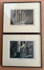 Twee fraaie gravures van kerkinterieurs en praalgraven, Antiek en Kunst, Ophalen of Verzenden