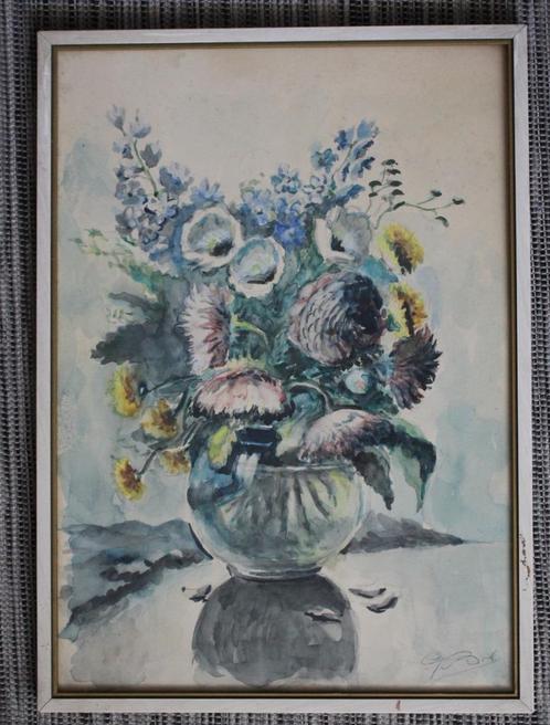 Geert Bok, aquarel, bloemstilleven, gesigneerd., Antiek en Kunst, Kunst | Schilderijen | Klassiek, Verzenden