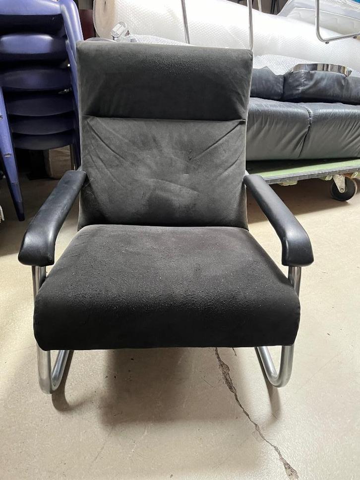 2x Jan de Bouvrie Gelderland 7451 Fauteuil Dutch Design, Huis en Inrichting, Fauteuils, Gebruikt, Hout, Leer, Metaal, Stof, Overige materialen