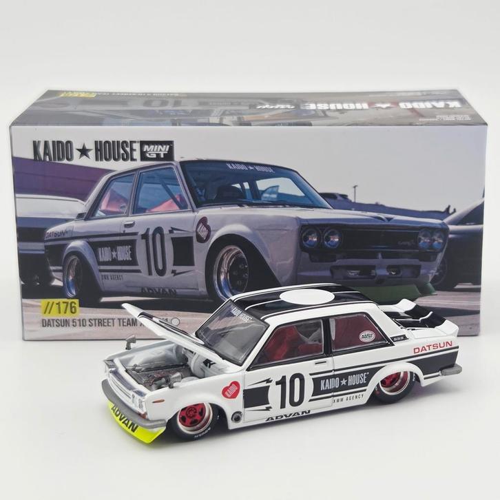 Mini GT 1969 Datsun 510 Street Team XMM V1, Hobby en Vrije tijd, Modelauto's | Overige schalen, Nieuw, Auto, Ophalen of Verzenden