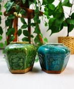vintage gemberpotten in de kleur groen en turquoise, Tuin en Terras, Rond, Ophalen of Verzenden, Zo goed als nieuw, Minder dan 25 cm