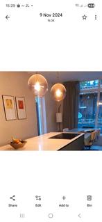 Twee glazen bol hanglampen, Ophalen, Gebruikt, Minder dan 50 cm