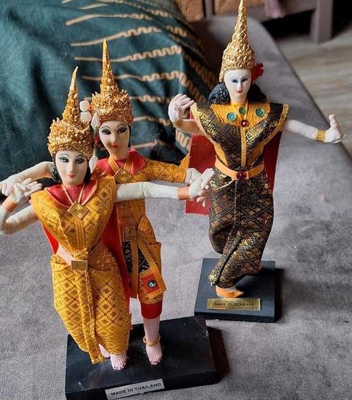 Vintage Thaise Danseressen handgemaakte Beeldjes - Set van 3, Antiek en Kunst, Kunst | Beelden en Houtsnijwerken, Ophalen of Verzenden
