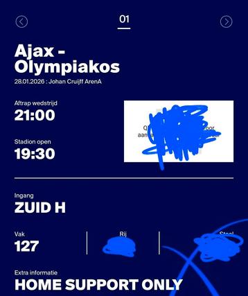 1x F-Side kaartje Ajax-Olympiakos beschikbaar voor biedingen