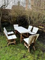 Tuintafel met stoelen (6 stuks), Tuin en Terras, 6 zitplaatsen, Gebruikt, Hout, Loungeset