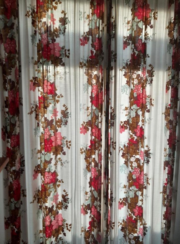 Set vintage gordijnen bloemenprint, Huis en Inrichting, Stoffering | Gordijnen en Lamellen, 200 cm of meer, Ophalen of Verzenden