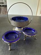 Schaaltjes zilver met blauw glas, Antiek en Kunst, Ophalen